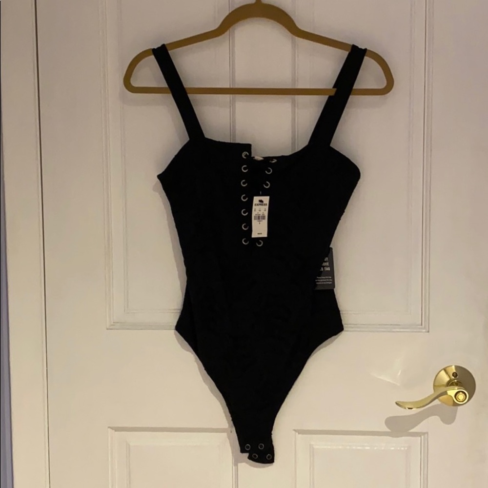 Brand New Express Black Floral Lace Bodysuit